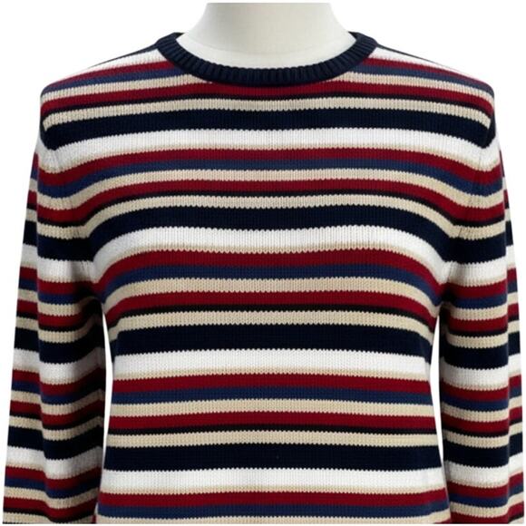 Charter Club Women Sweater Size L Red Blue Beige Striped 100% Cotton Preppy - Picture 1 of 6